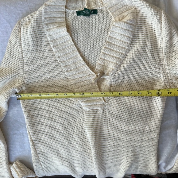 Lauren Ralph Lauren Ivory Cotton Shawl Collar Sweater Size M - Picture 7 of 8